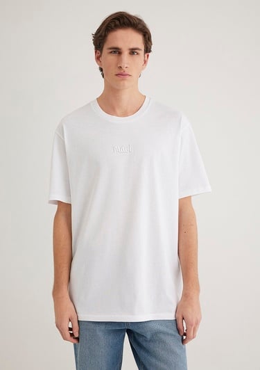  Mavi Mavi Nakışlı Beyaz Tişört Loose Fit / Bol Rahat Kesim 0610100-620