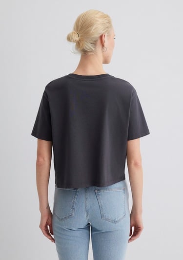  Mavi Bisiklet Yaka Antrasit Basic Tişört Boxy Fit 1611651-70087