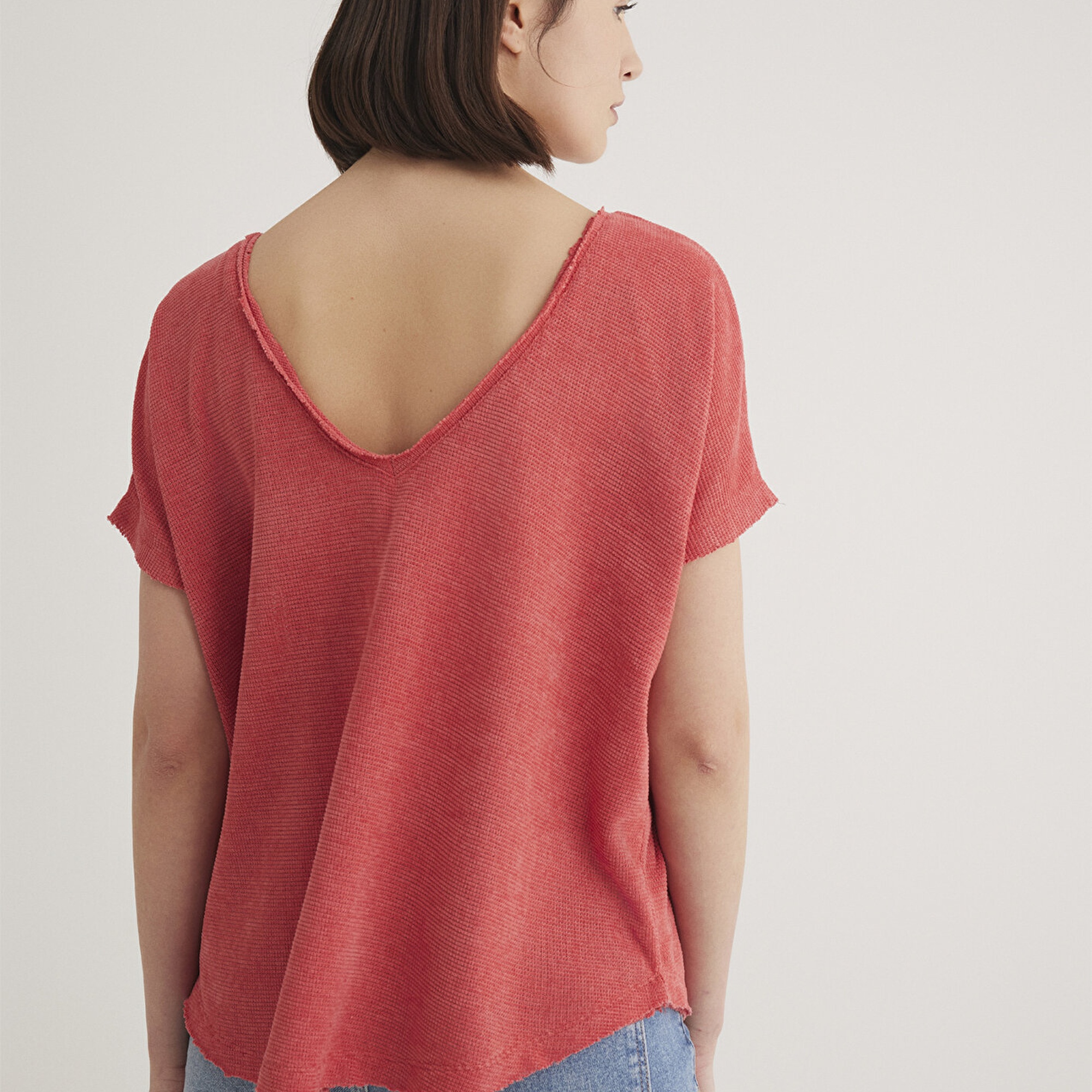 Mavi Dokulu Pembe Basic Tişört Loose Fit / Bol Rahat Kesim 167311-71102