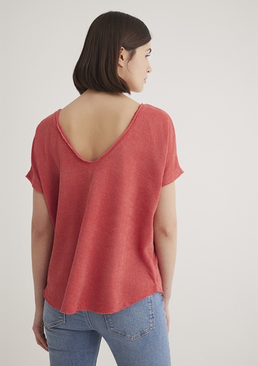  Mavi Dokulu Pembe Basic Tişört Loose Fit / Bol Rahat Kesim 167311-71102