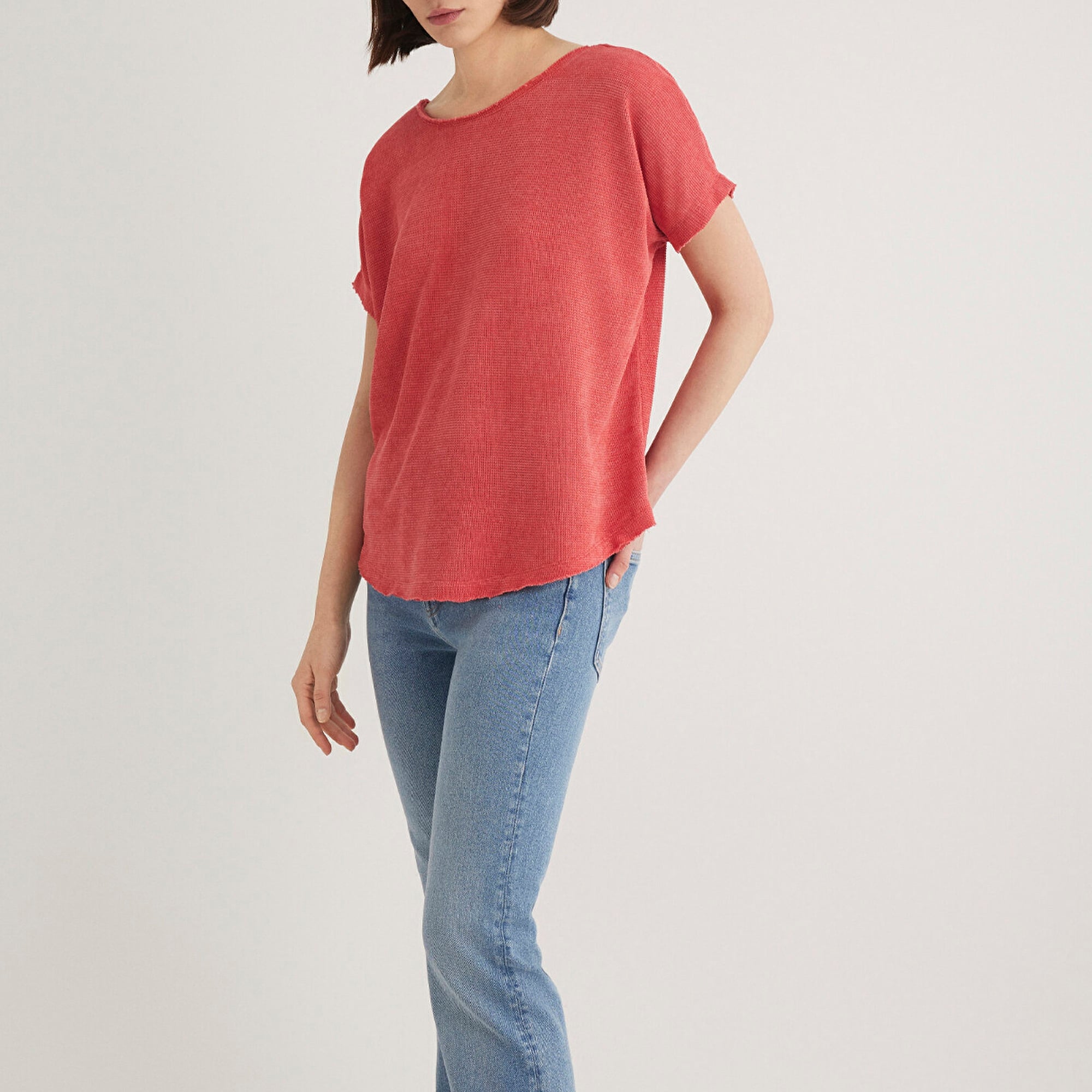 Mavi Dokulu Pembe Basic Tişört Loose Fit / Bol Rahat Kesim 167311-71102