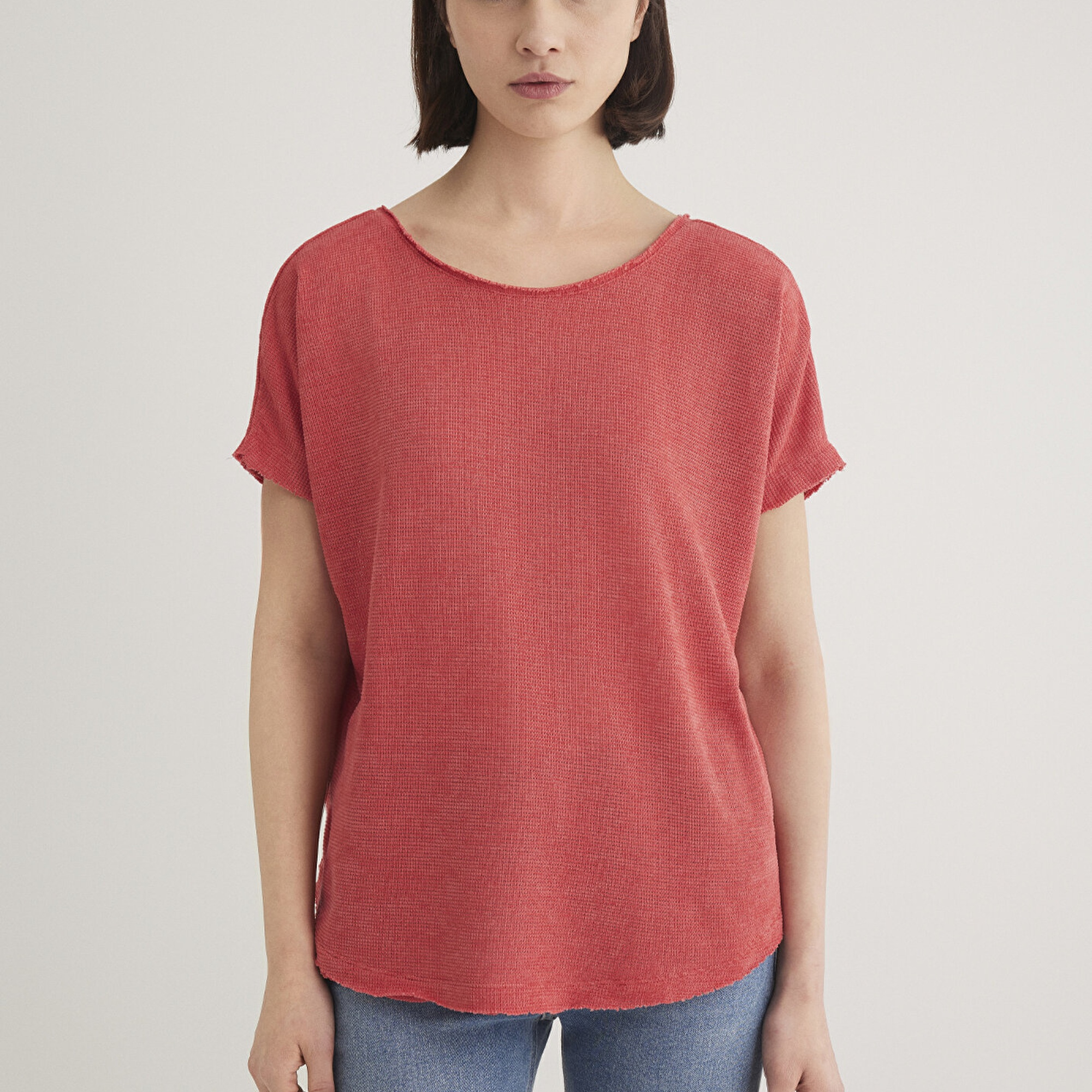 Mavi Dokulu Pembe Basic Tişört Loose Fit / Bol Rahat Kesim 167311-71102