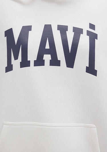 Mavi Mavi Logo Baskılı Kapüşonlu Beyaz Sweatshirt 1600361-81964