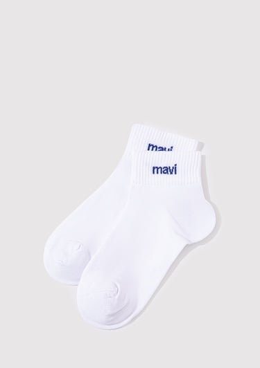  Mavi Mavi Logo Detaylı Beyaz Soket Çorap 1910331-620