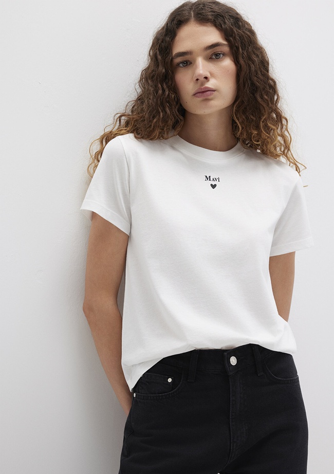  Mavi Mavi Logo Baskılı Beyaz Tişört Semi Slim Fit / Yarı Dar Kesim 1601185-33389