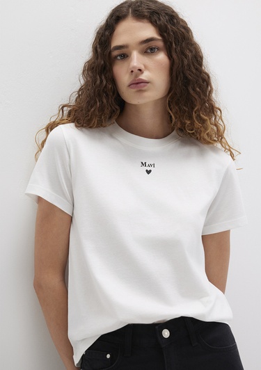  Mavi Mavi Logo Baskılı Beyaz Tişört Semi Slim Fit / Yarı Dar Kesim 1601185-33389