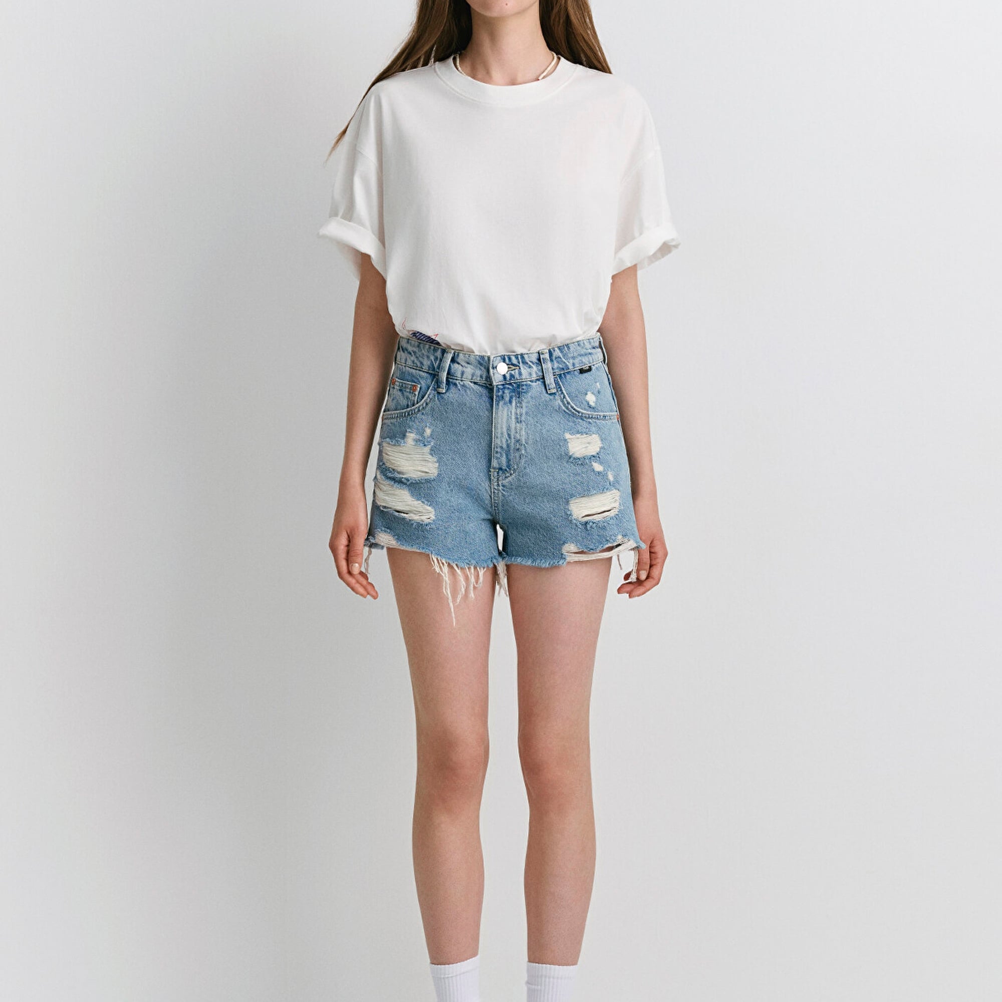 Mavi Tyra 90lar Yırtıklı Açık Mavi Jean Şort 1410011-84425