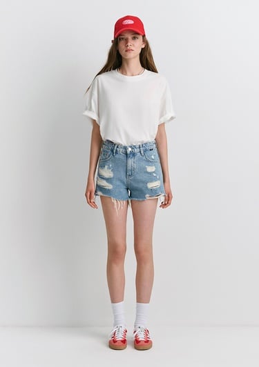  Mavi Tyra 90lar Yırtıklı Açık Mavi Jean Şort 1410011-84425