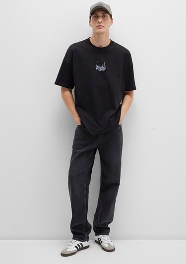  Mavi İstanbul Baskılı Siyah Tişört Oversize / Geniş Kesim 0611865-900