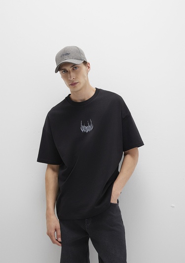  Mavi İstanbul Baskılı Siyah Tişört Oversize / Geniş Kesim 0611865-900