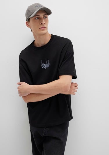  Mavi İstanbul Baskılı Siyah Tişört Oversize / Geniş Kesim 0611865-900