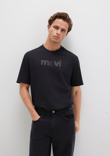  Mavi Mavi Logo Baskılı Siyah Tişört Loose Fit / Bol Rahat Kesim 0611807-900