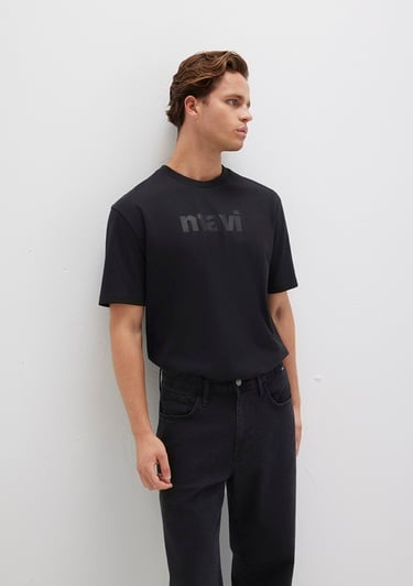  Mavi Mavi Logo Baskılı Siyah Tişört Loose Fit / Bol Rahat Kesim 0611807-900