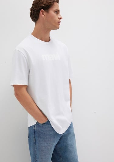  Mavi Mavi Logo Baskılı Beyaz Tişört Loose Fit / Bol Rahat Kesim 0611807-620