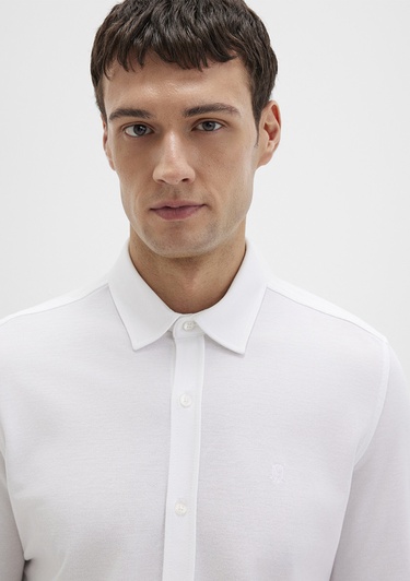  Mavi Beyaz Örme Gömlek Fitted / Vücuda Oturan Kesim 0210294-620