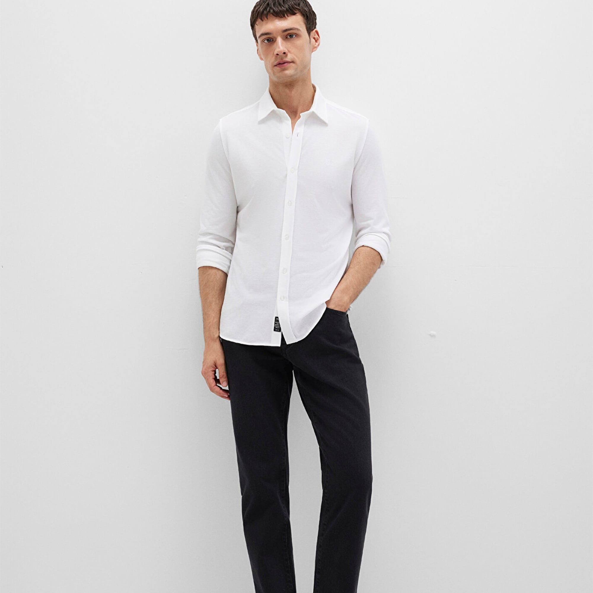 Mavi Beyaz Örme Gömlek Fitted / Vücuda Oturan Kesim 0210294-620