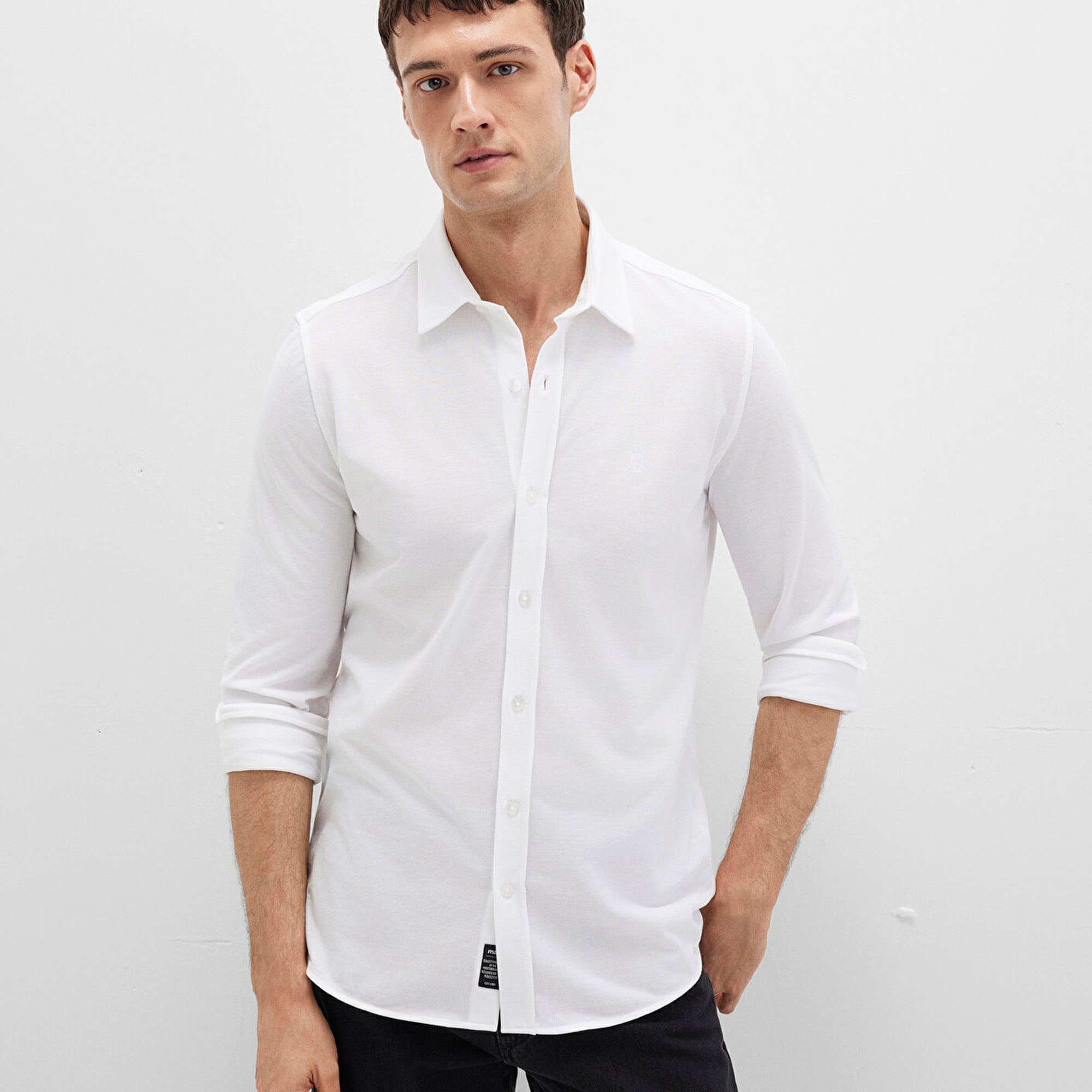 Mavi Beyaz Örme Gömlek Fitted / Vücuda Oturan Kesim 0210294-620