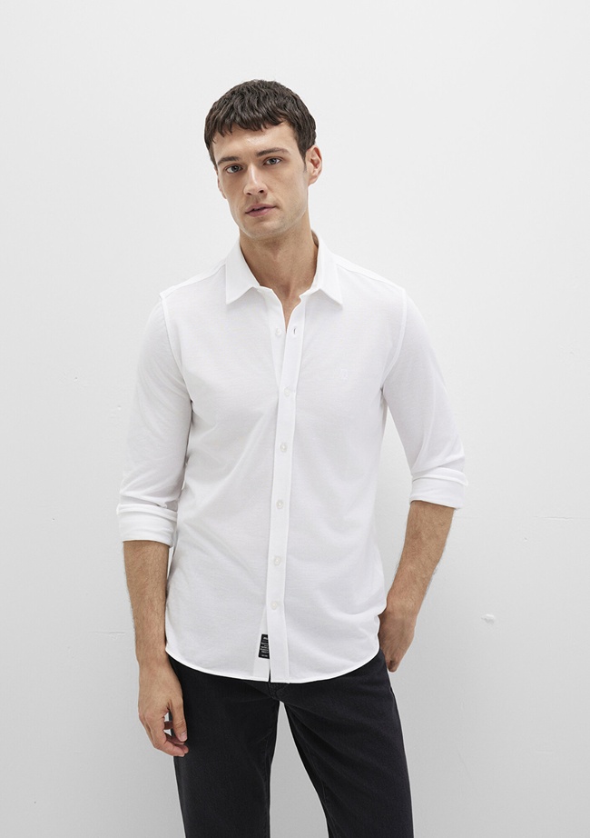  Mavi Beyaz Örme Gömlek Fitted / Vücuda Oturan Kesim 0210294-620