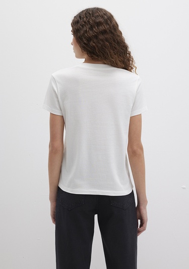  Mavi Mavi Logo Baskılı Beyaz Tişört Semi Slim Fit / Yarı Dar Kesim 1601185-33389