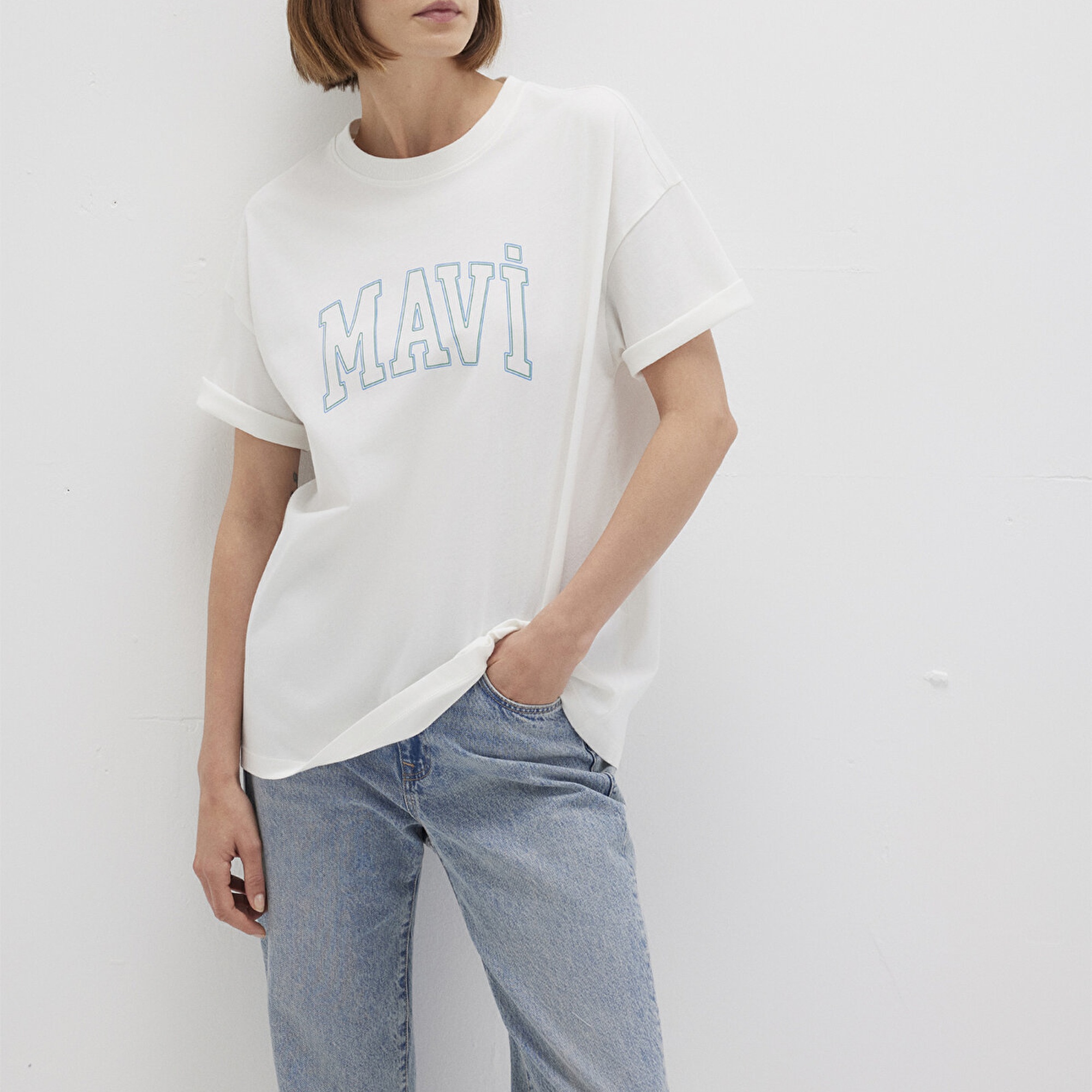 Mavi Mavi Logo Baskılı Beyaz Tişört Regular Fit / Normal Kesim 1611193-81964