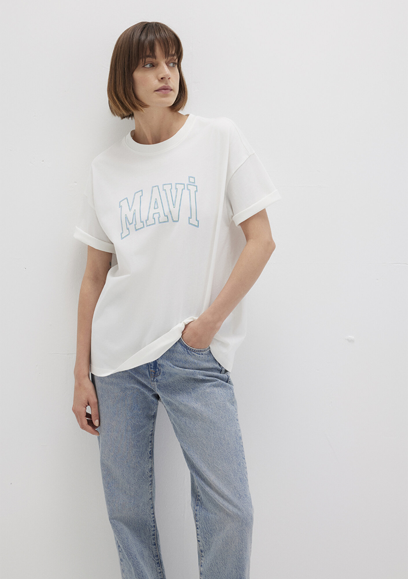  Mavi Mavi Logo Baskılı Beyaz Tişört Regular Fit / Normal Kesim 1611193-81964