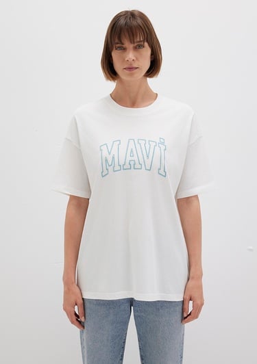  Mavi Mavi Logo Baskılı Beyaz Tişört Regular Fit / Normal Kesim 1611193-81964