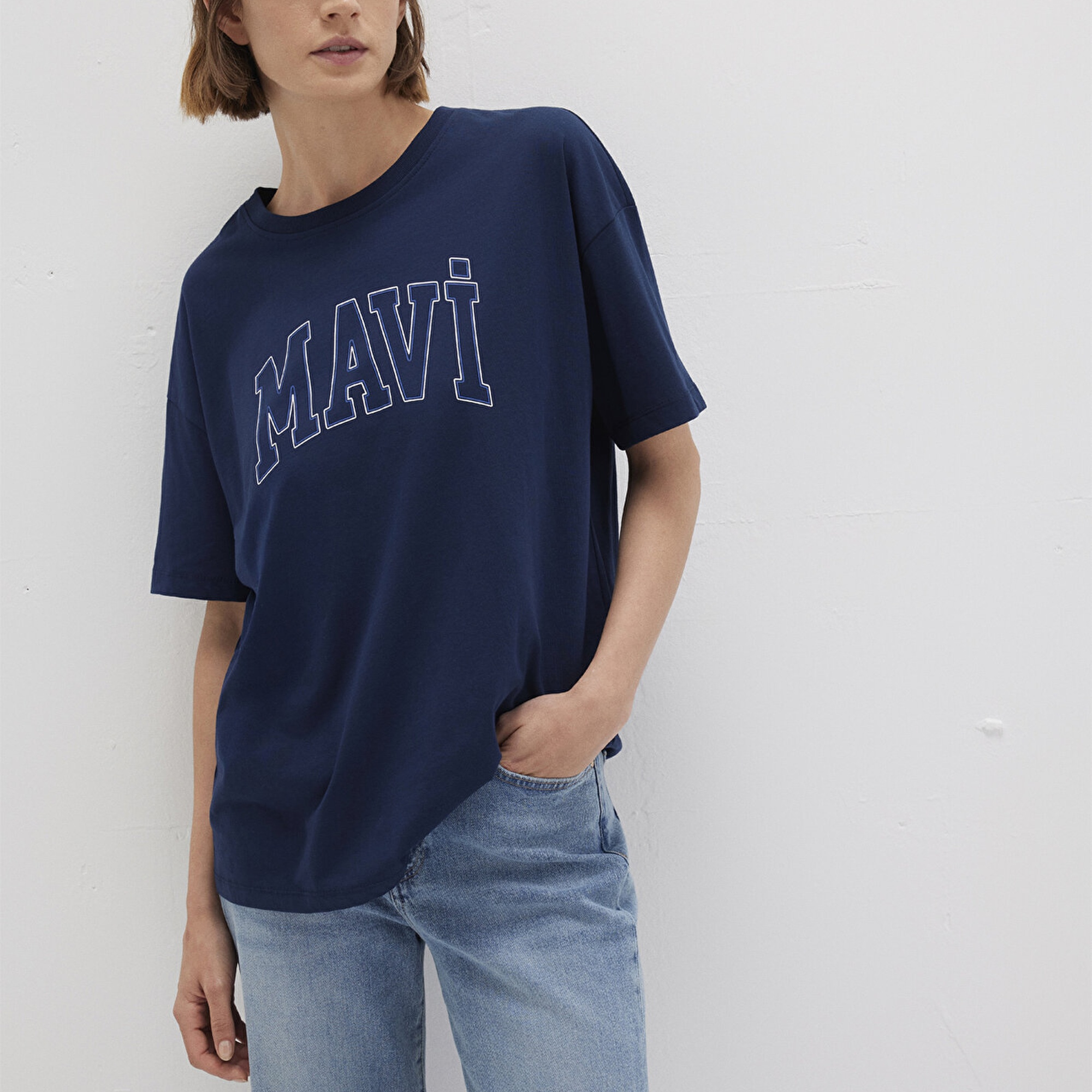 Mavi Mavi Logo Baskılı Lacivert Tişört Regular Fit / Normal Kesim 1611193-70488