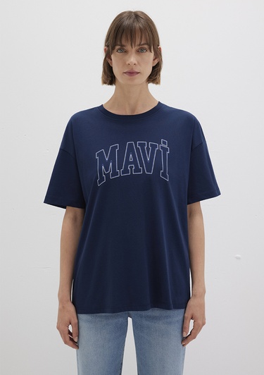  Mavi Mavi Logo Baskılı Lacivert Tişört Regular Fit / Normal Kesim 1611193-70488