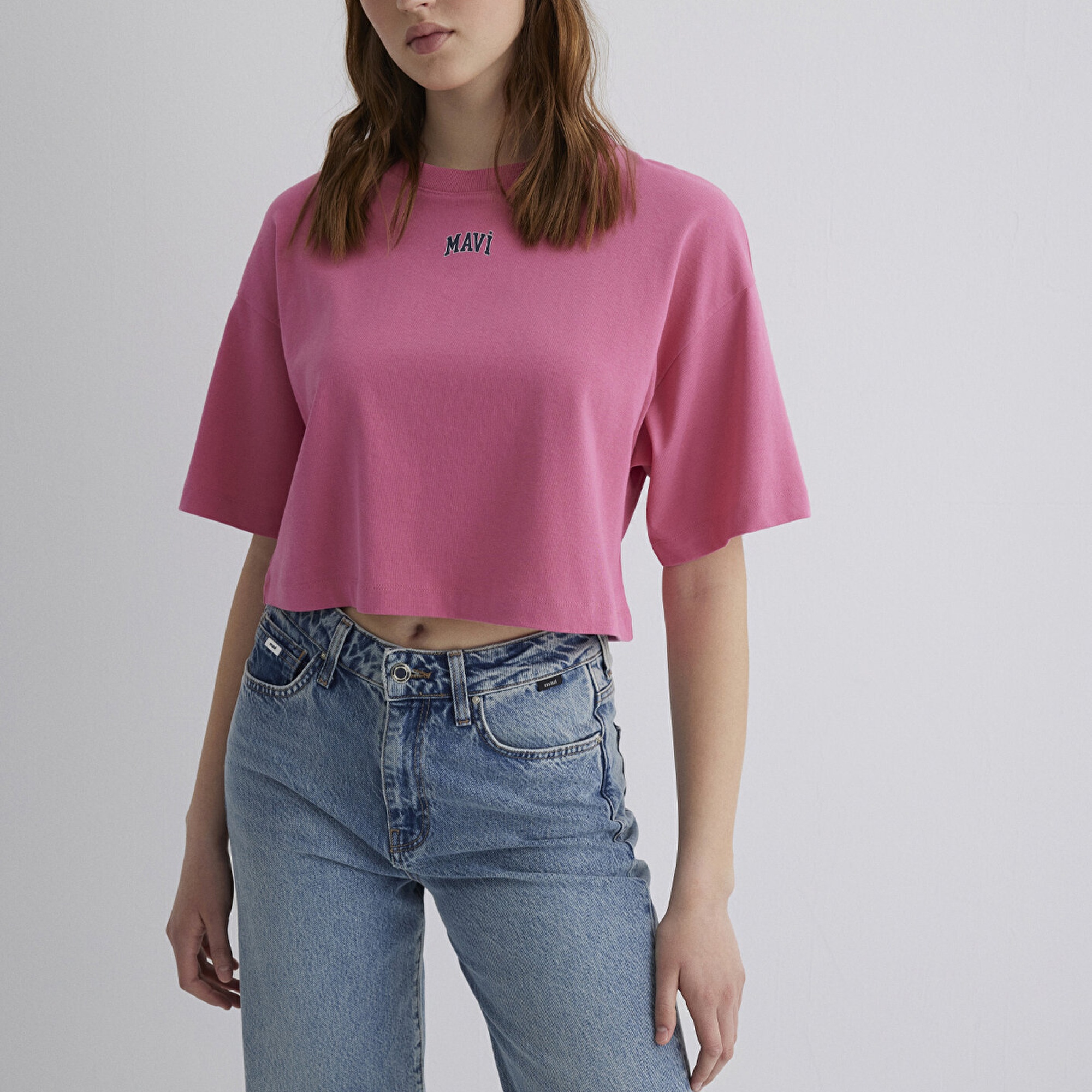 Mavi Mavi Logo Baskılı Pembe Crop Tişört Crop / Kısa Kesim 1611585-84670