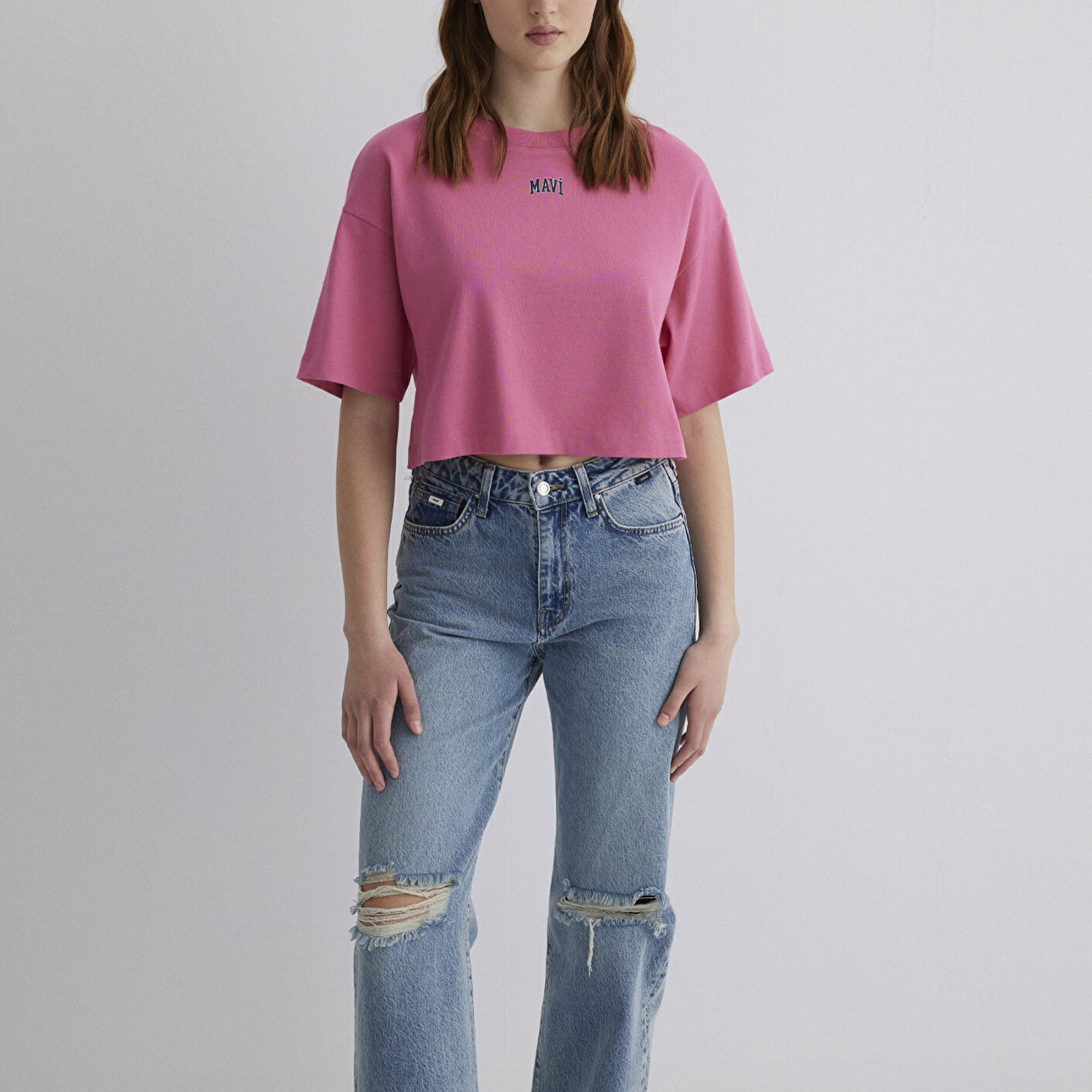 Mavi Mavi Logo Baskılı Pembe Crop Tişört Crop / Kısa Kesim 1611585-84670