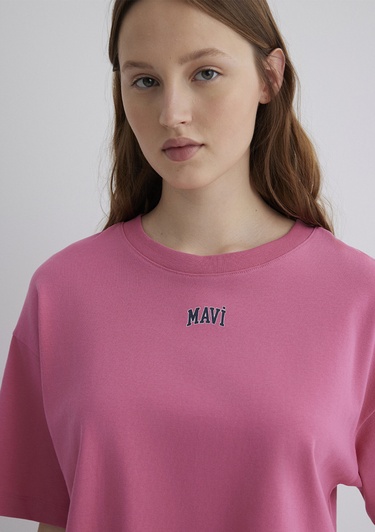  Mavi Mavi Logo Baskılı Pembe Crop Tişört Crop / Kısa Kesim 1611585-84670