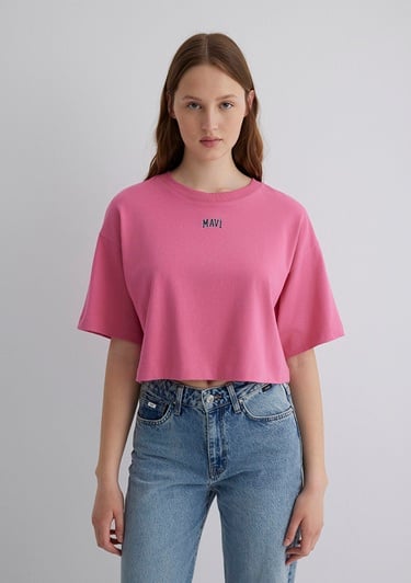  Mavi Mavi Logo Baskılı Pembe Crop Tişört Crop / Kısa Kesim 1611585-84670