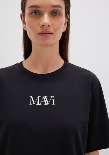  Mavi Mavi Logo Baskılı Siyah Tişört Regular Fit / Normal Kesim 1611594-900