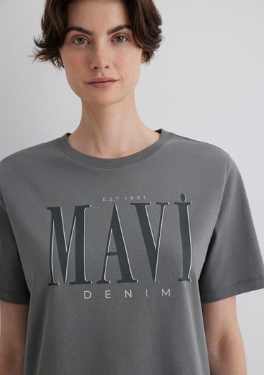  Mavi Mavi Logo Baskılı Gri Tişört Regular Fit / Normal Kesim 1611990-70122