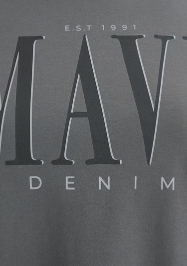  Mavi Mavi Logo Baskılı Gri Tişört Regular Fit / Normal Kesim 1611990-70122