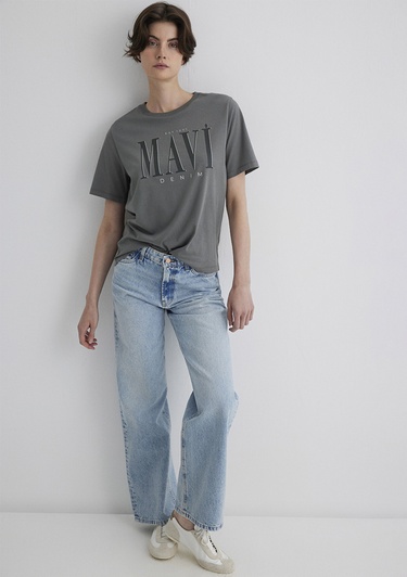  Mavi Mavi Logo Baskılı Gri Tişört Regular Fit / Normal Kesim 1611990-70122