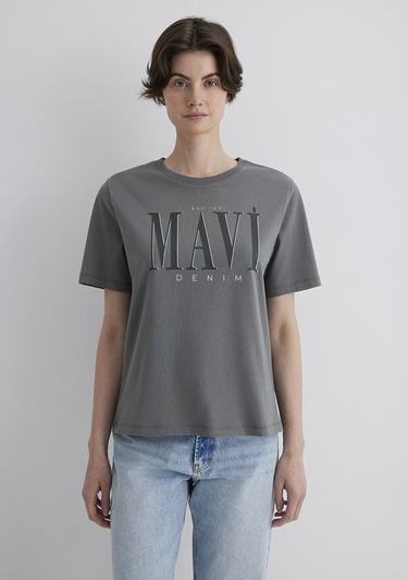  Mavi Mavi Logo Baskılı Gri Tişört Regular Fit / Normal Kesim 1611990-70122