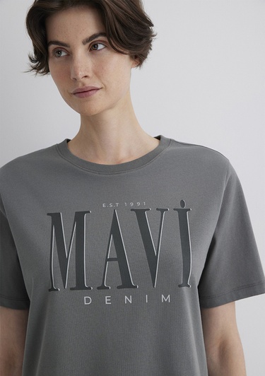  Mavi Mavi Logo Baskılı Gri Tişört Regular Fit / Normal Kesim 1611990-70122