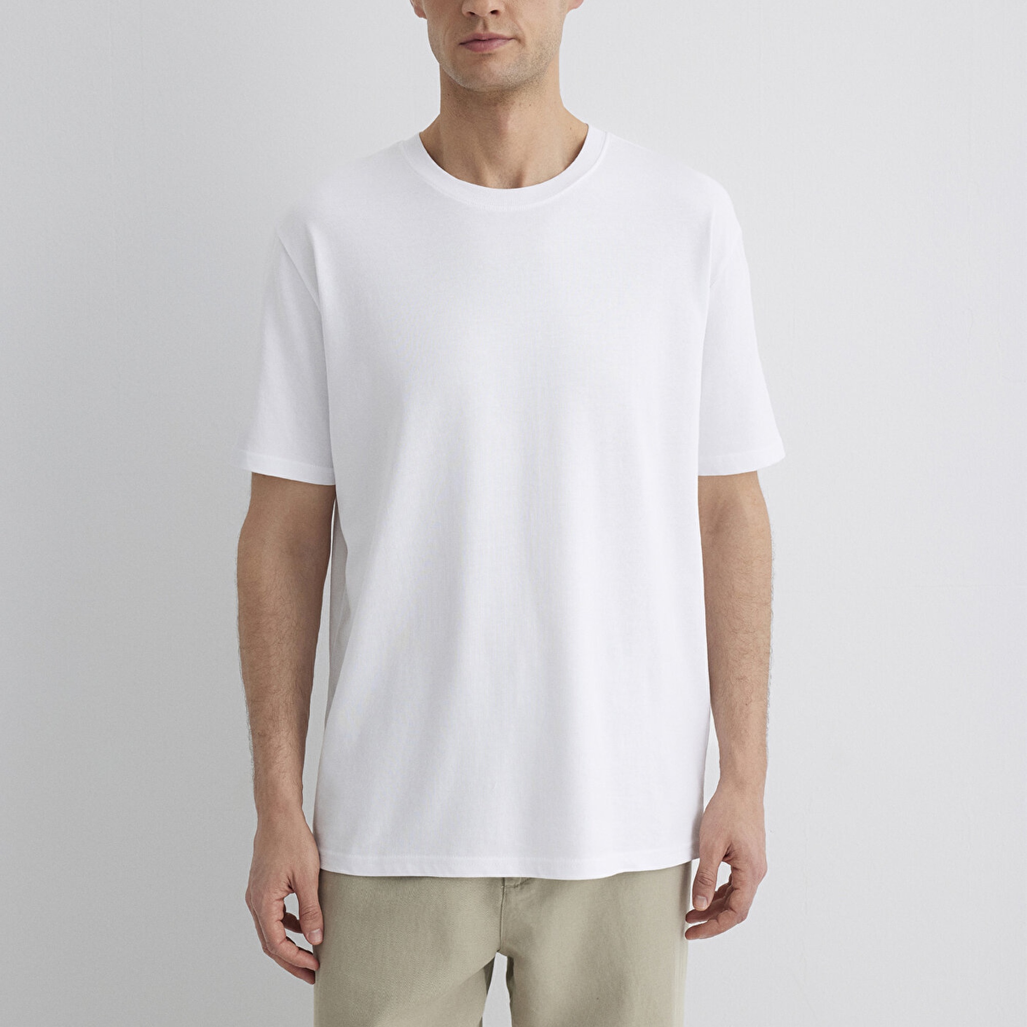 Mavi Bisiklet Yaka Beyaz Basic Tişört Loose Fit / Bol Rahat Kesim 0611596-620