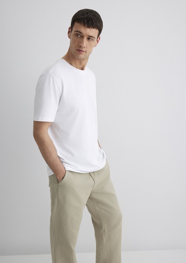  Mavi Bisiklet Yaka Beyaz Basic Tişört Loose Fit / Bol Rahat Kesim 0611596-620