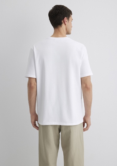  Mavi Bisiklet Yaka Beyaz Basic Tişört Loose Fit / Bol Rahat Kesim 0611596-620