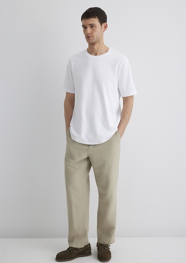  Mavi Bisiklet Yaka Beyaz Basic Tişört Loose Fit / Bol Rahat Kesim 0611596-620