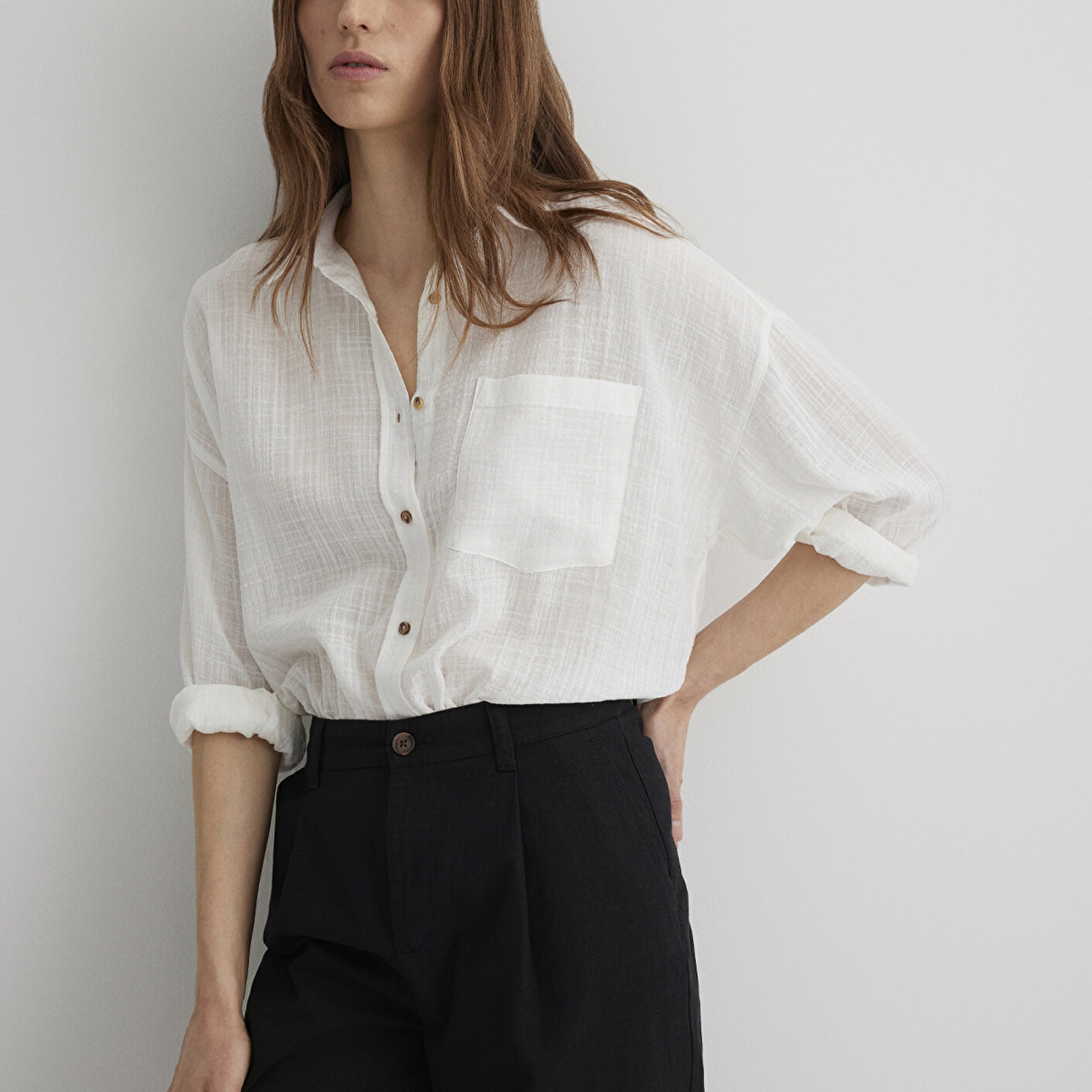 Mavi Oversize Ekru Gömlek Loose Fit / Bol Rahat Kesim 1210404-70057