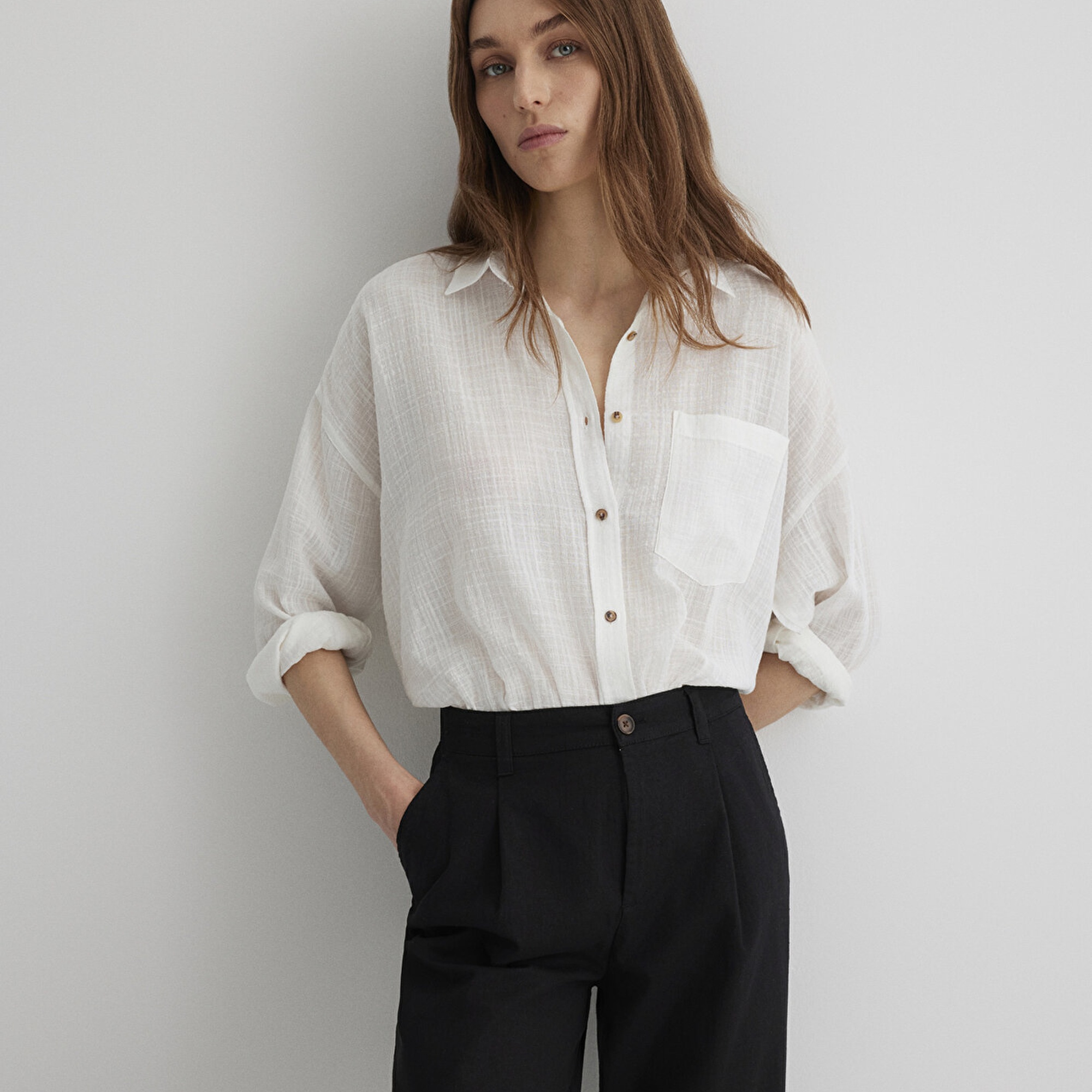 Mavi Oversize Ekru Gömlek Loose Fit / Bol Rahat Kesim 1210404-70057