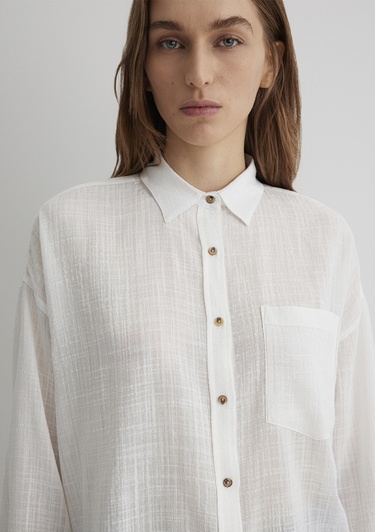  Mavi Oversize Ekru Gömlek Loose Fit / Bol Rahat Kesim 1210404-70057