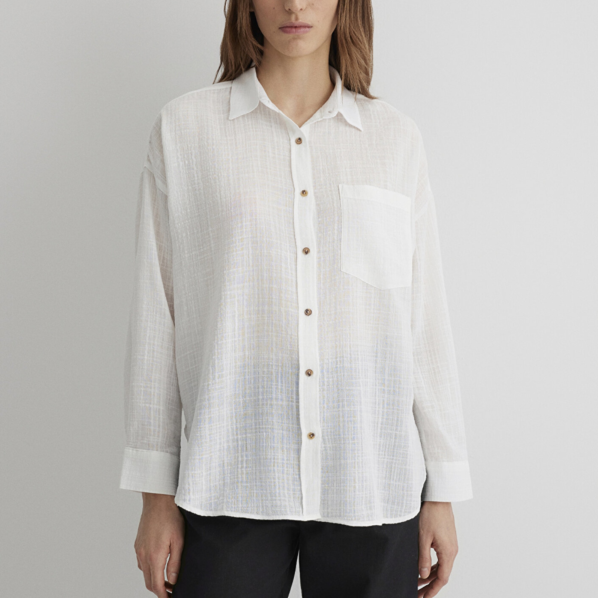 Mavi Oversize Ekru Gömlek Loose Fit / Bol Rahat Kesim 1210404-70057