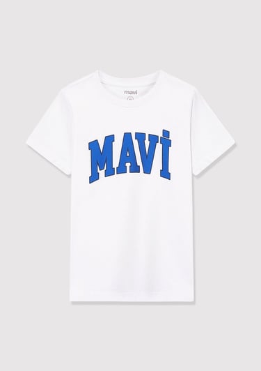  Mavi Mavi Logo Baskılı Beyaz Tişört Regular Fit / Normal Kesim 6610030-620