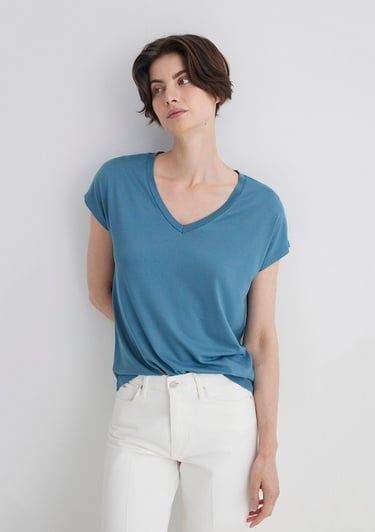  Mavi V Yaka Mavi Basic Viskoz Tişört Regular Fit / Normal Kesim 167714-70753