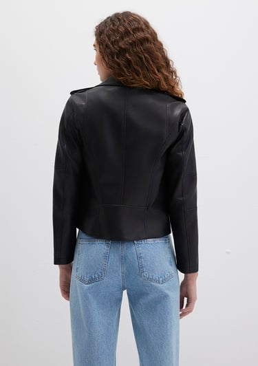  Mavi Biker Yaka Siyah Suni Deri Ceket Fitted / Vücuda Oturan Kesim 1110221-900