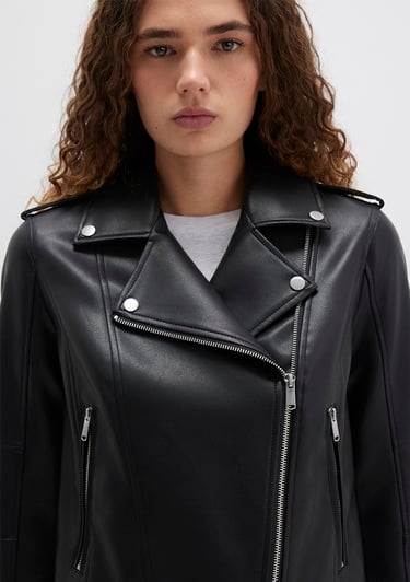  Mavi Biker Yaka Siyah Suni Deri Ceket Fitted / Vücuda Oturan Kesim 1110221-900